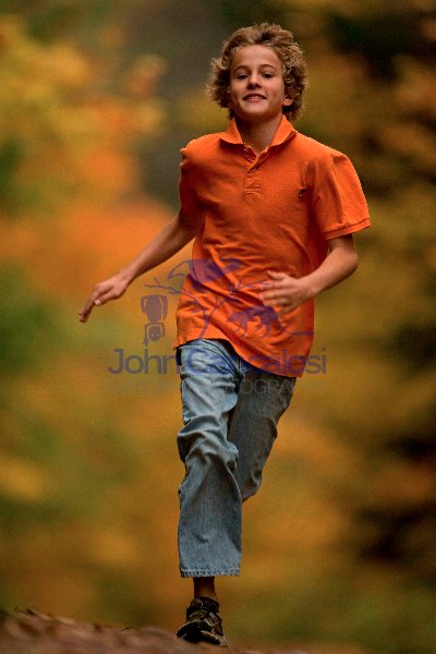 Boy Age 12 Running - Upstate New York in Autumn - USA